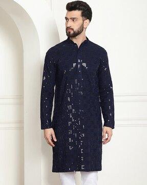 men embellished regular fit long kurta