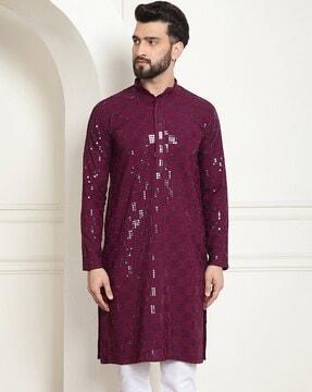 men embellished regular fit long kurta