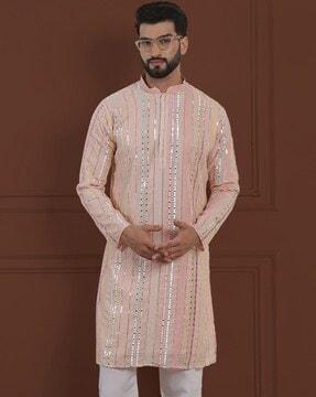 men embellished regular fit long kurta