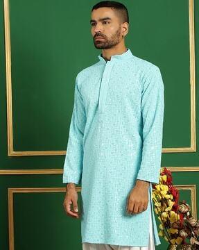 men embellished regular fit long kurta