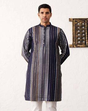 men embellished regular fit long kurta