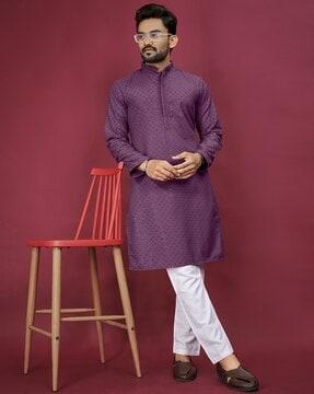 men embellished regular fit long kurta