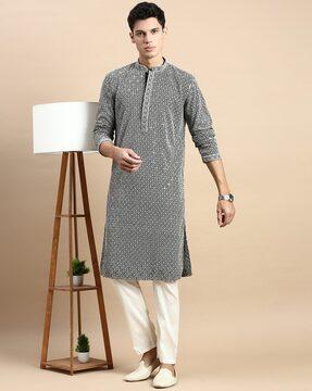 men embellished regular fit long kurta