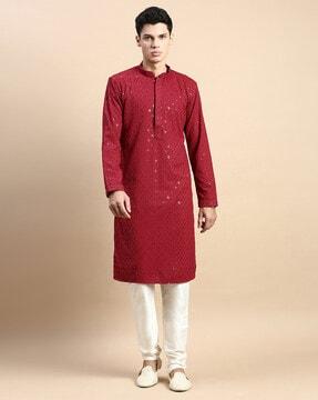 men embellished regular fit long kurta