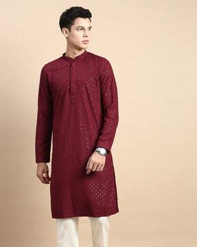 men embellished regular fit long kurta