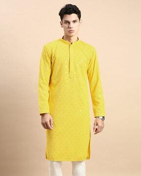 men embellished regular fit long kurta