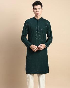 men embellished regular fit long kurta