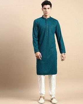 men embellished regular fit long kurta