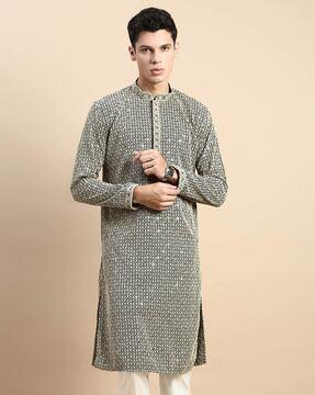 men embellished regular fit long kurta