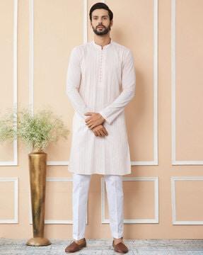 men embellished regular fit long kurta