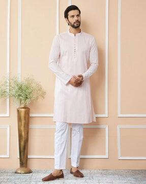 men embellished regular fit long kurta