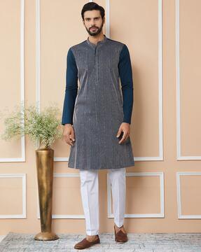 men embellished regular fit long kurta