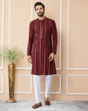 men embellished regular fit long kurta