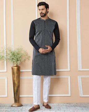 men embellished regular fit long kurta