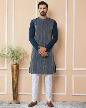 men embellished regular fit long kurta