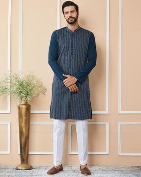 men embellished regular fit long kurta