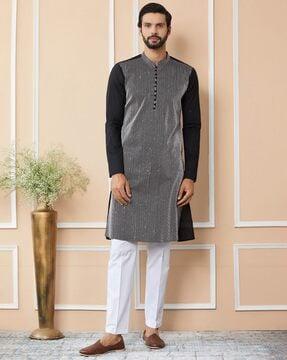 men embellished regular fit long kurta