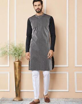 men embellished regular fit long kurta