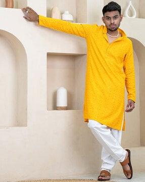 men embellished regular fit long kurta