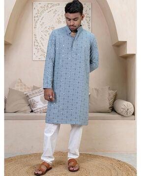 men embellished regular fit long kurta