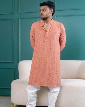 men embellished regular fit long kurta