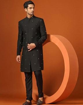 men embellished regular fit sherwani