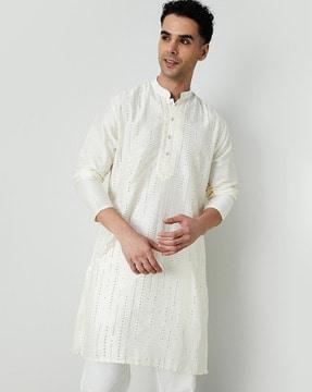 men embellished regular fit short kurta