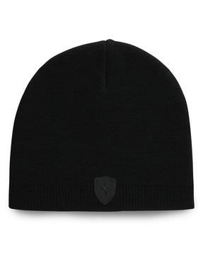 men embroidered logo beanie with ribbed hem