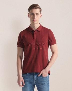 men embroidered logo slim fit polo t-shirt