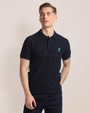 men embroidered logo slim fit polo t-shirt