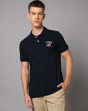 men embroidered logo slim fit polo t-shirt