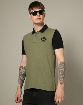 men embroidered logo slim fit polo t-shirt