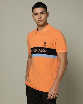 men embroidered logo slim fit polo t-shirt