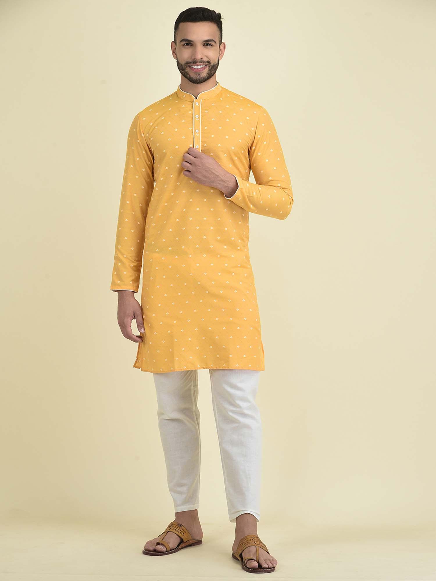 men embroidered pure cotton kurta with pyjama (set of 2)