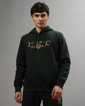 men embroidered regular fit hoodie