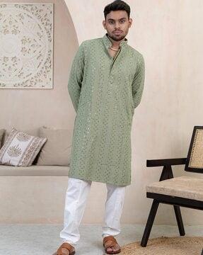 men embroidered regular fit kurta