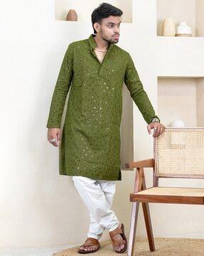 men embroidered regular fit kurta