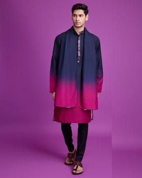 men embroidered regular fit long kurta with mandarin collar