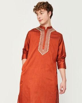 men embroidered regular fit long kurta