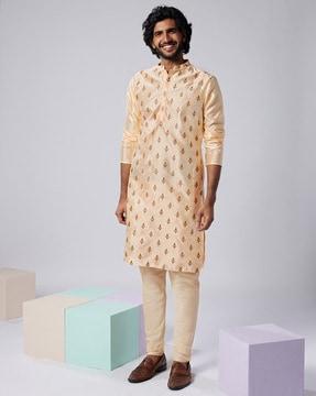 men embroidered regular fit long kurta