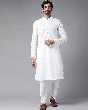 men embroidered regular fit long kurta