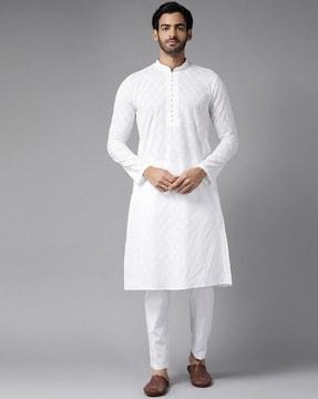 men embroidered regular fit long kurta