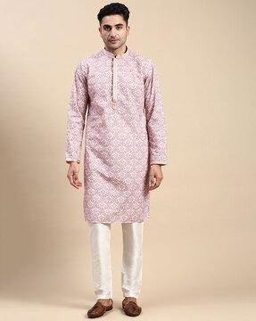 men embroidered regular fit long kurta