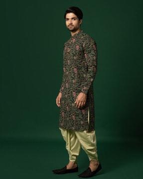 men embroidered regular fit long kurta