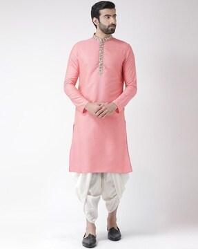 men embroidered regular fit long kurta