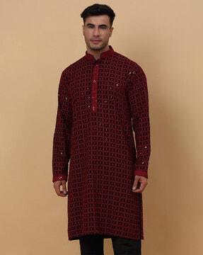 men embroidered regular fit long kurta