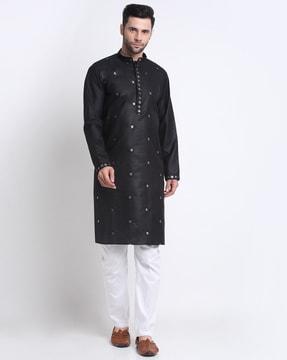 men embroidered regular fit long kurta