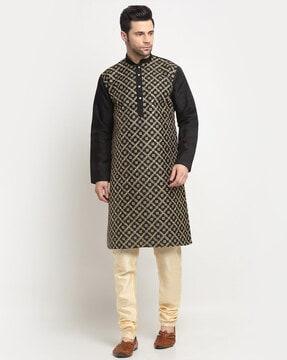 men embroidered regular fit long kurta