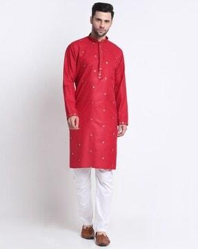 men embroidered regular fit long kurta