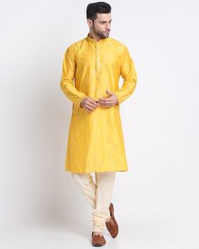 men embroidered regular fit long kurta